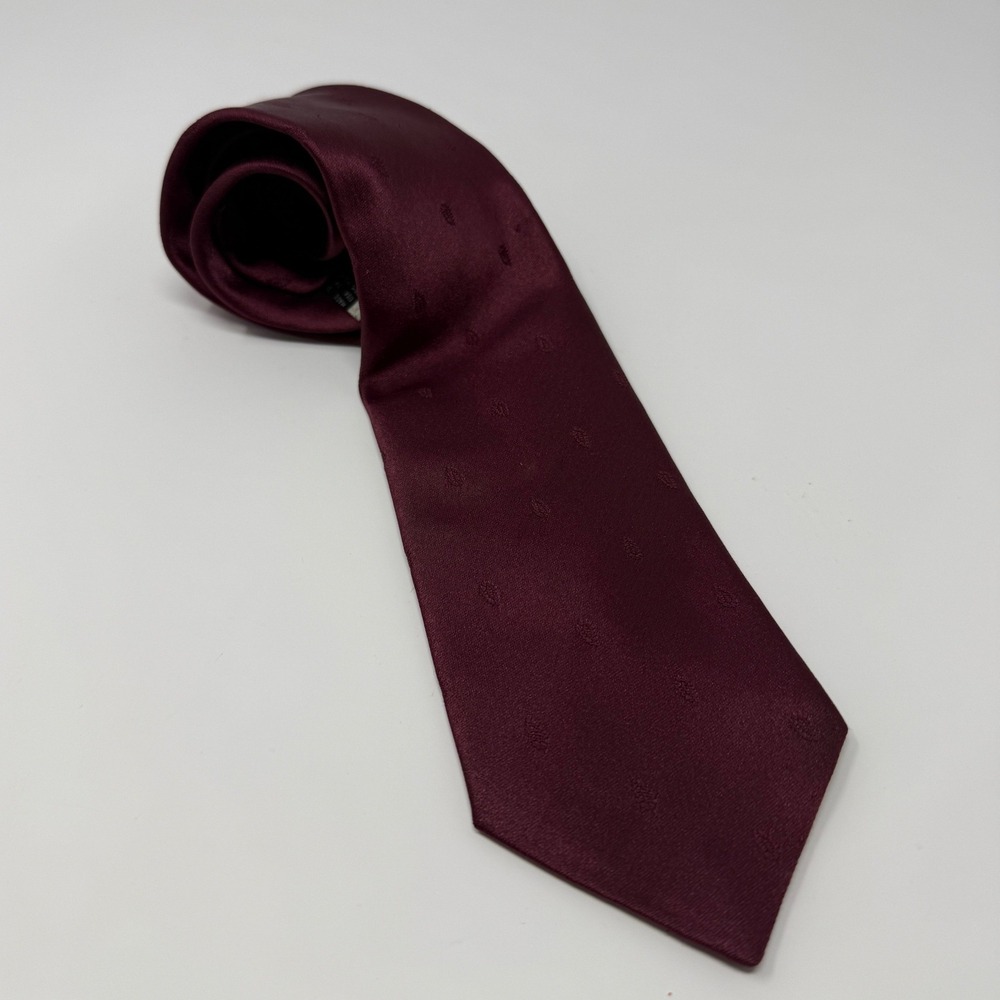 Sears Mens Store Burgundy Jacquard Crest Silk Blend Vintage Necktie Retro USA